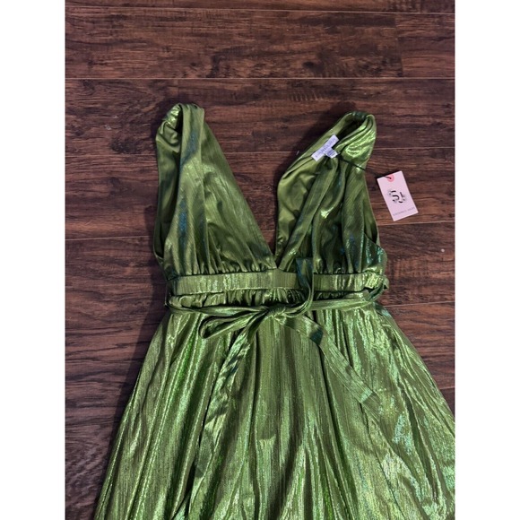 Sincerely Jules Green Metallic Maxi Party Dress Size Large - Picture 3 of 8